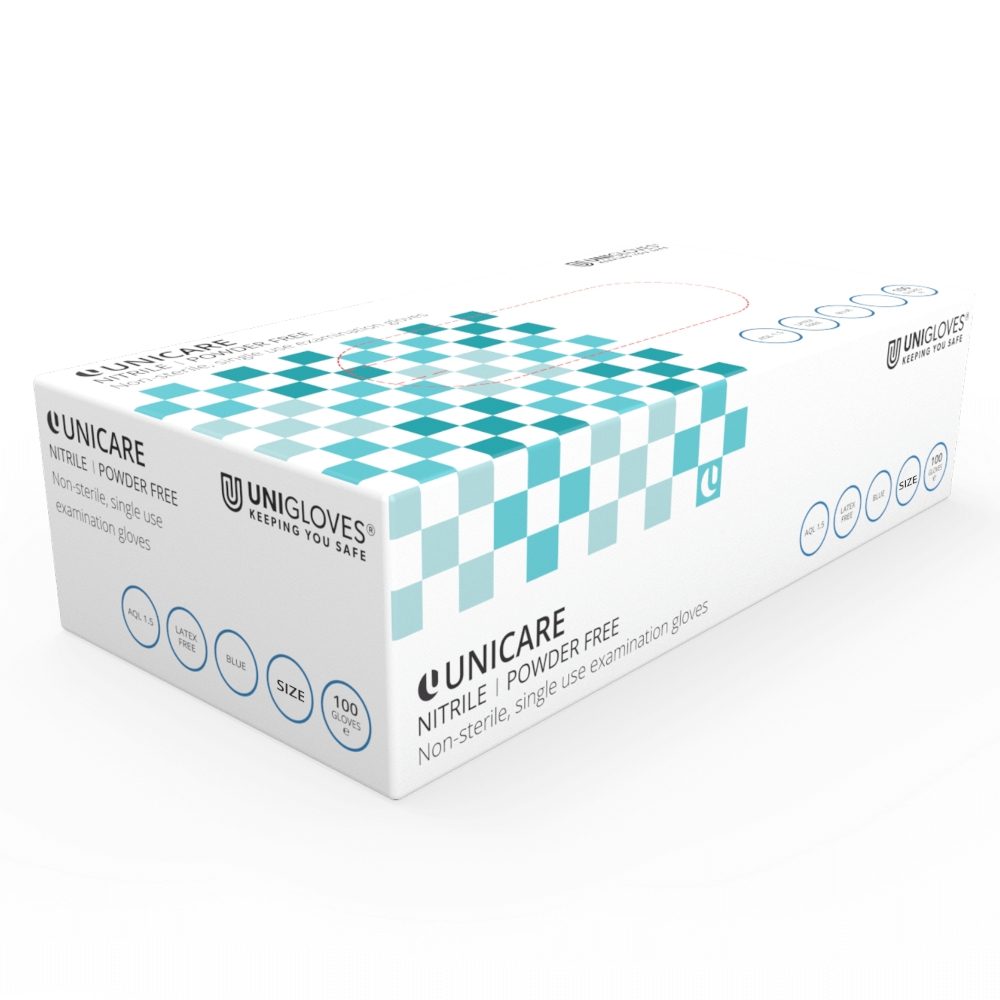 Nitrile Blue Powder Free Disposable Gloves - Box of 100