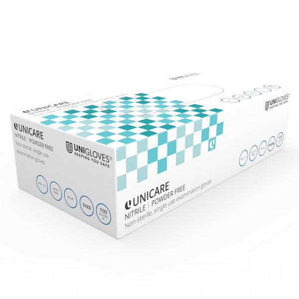 Nitrile Blue Powder Free Disposable Gloves - Box of 100