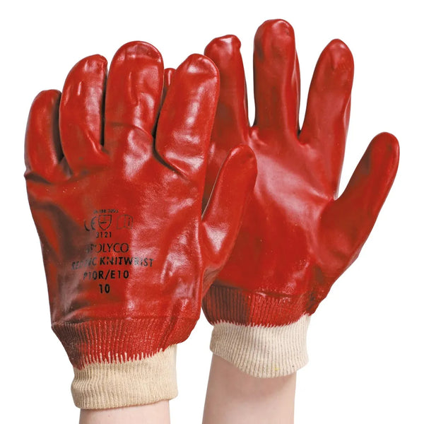 Red PVC Knitwrist Glove - Size 9