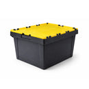 Attached Lid Storage Box - Black with Yellow Lid - 60 Litre